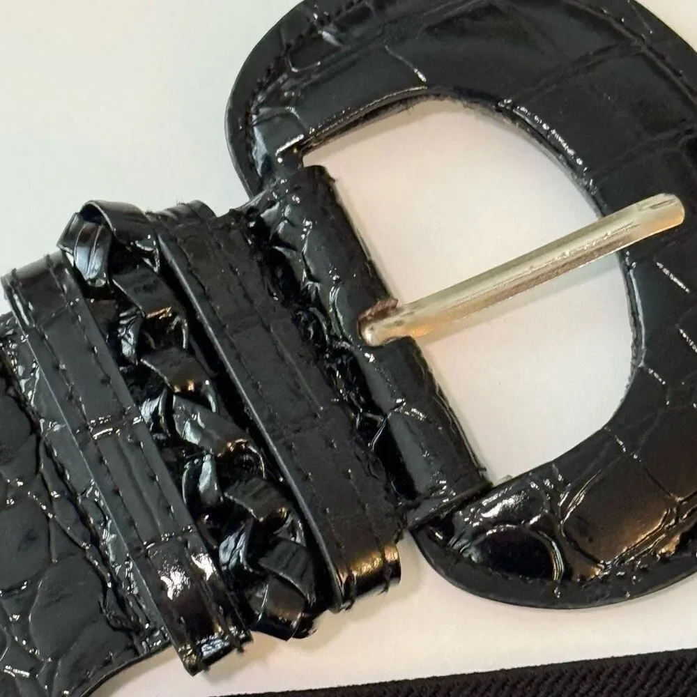 Women’s Belt black vinyl elastic stretch OSFM